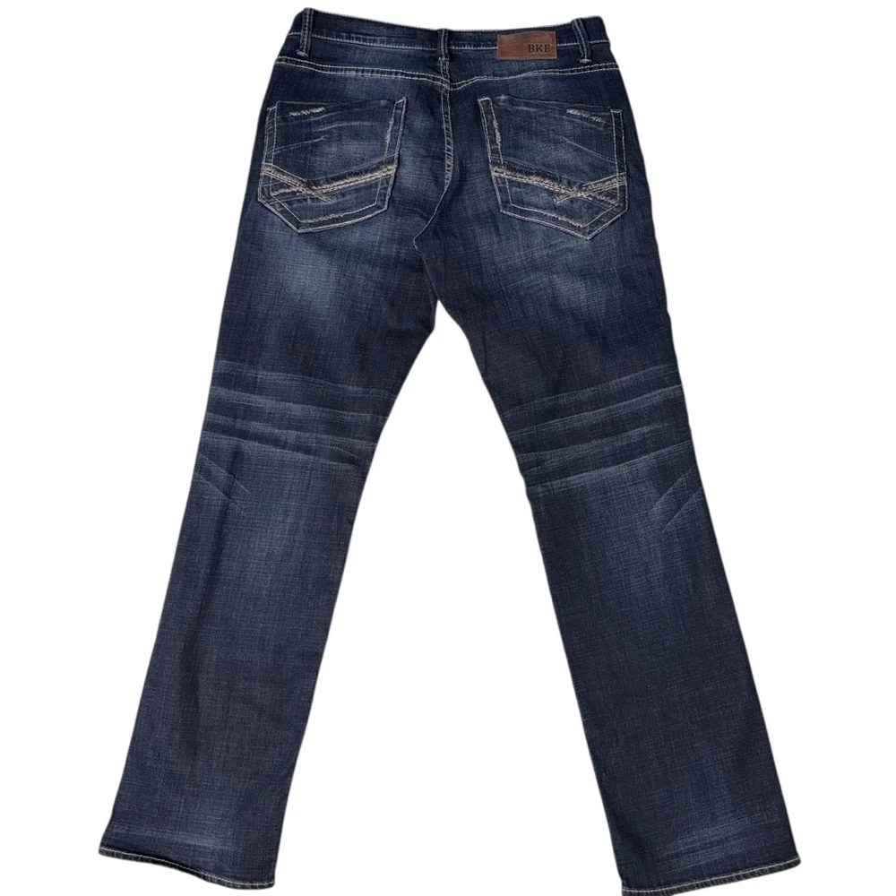 BKE Alec Straight Leg Jeans Dark wash Blue Wiskered Waist 34R/31 Inseam